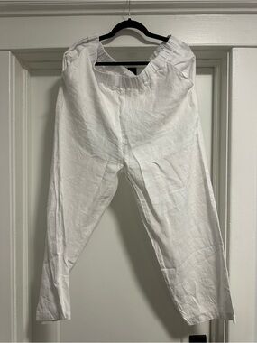 Quince White Elastic-Waist Linen Pants